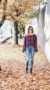 Cloth and Stone plaid top with frame denim