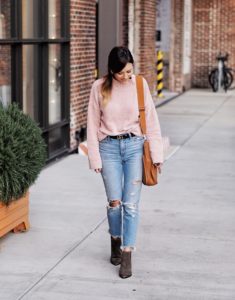 blush chenille sweater with marc fisher booties