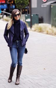 vince navy leather jacket with frye melissa boots