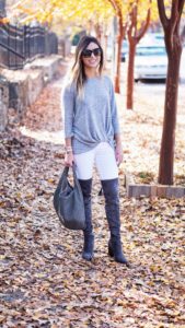 Gibson gray fleece twist front top with gray over the knee boots