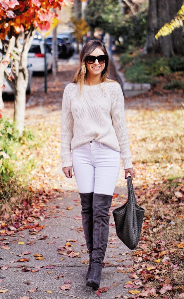 White Jeans With Over The Knee Boots - StyledJen