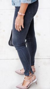 rag and bone grey jeans with pink bracelet