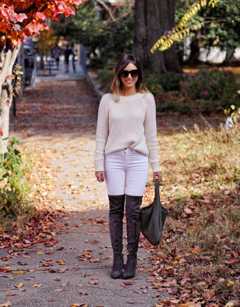 White Jeans With Over The Knee Boots - StyledJen