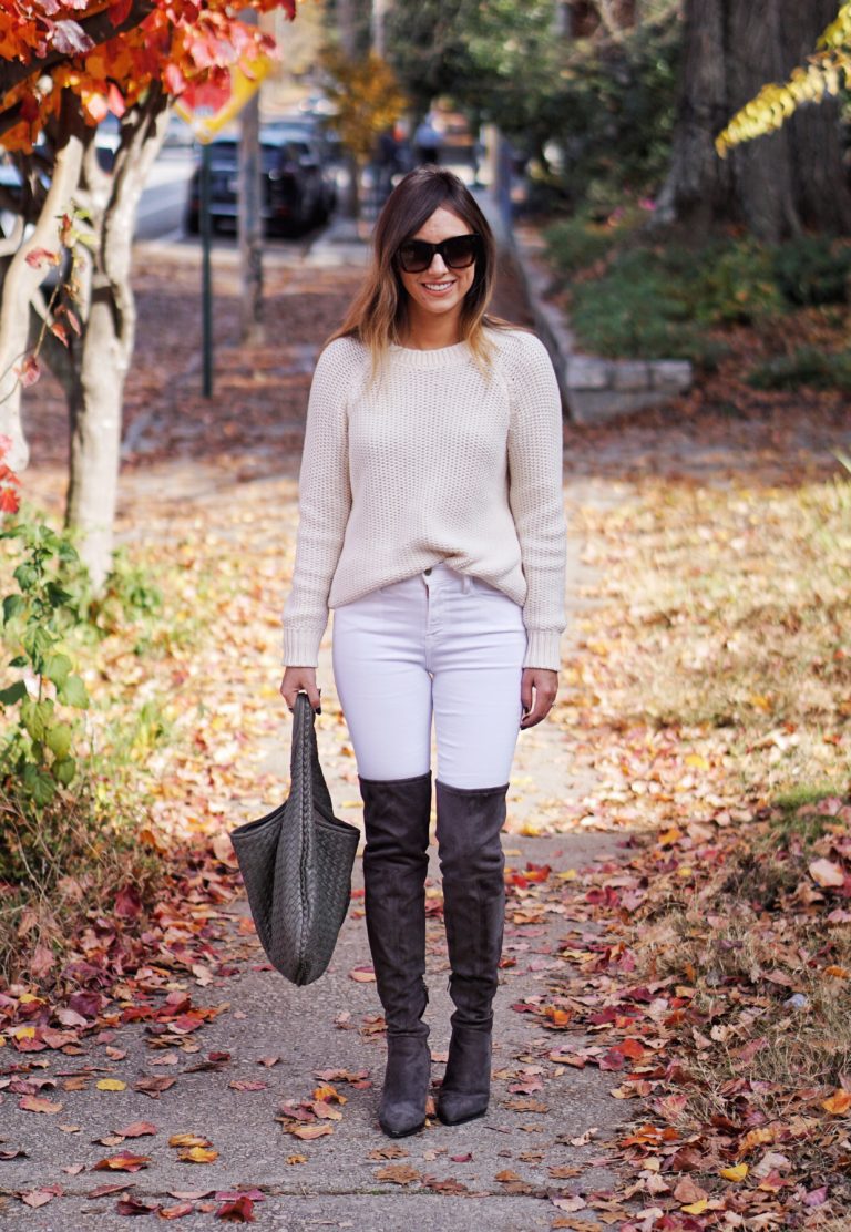 White Jeans With Over The Knee Boots - StyledJen