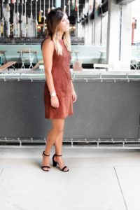 elizabeth and james brown suede dress with stuart weitzman nearlynude
