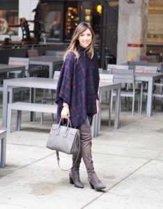 theory plaid poncho with marc fisher over the knee boots
