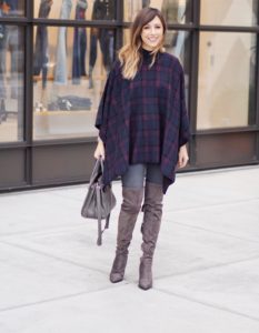 theory plaid cape with marc fisher over the knee boots
