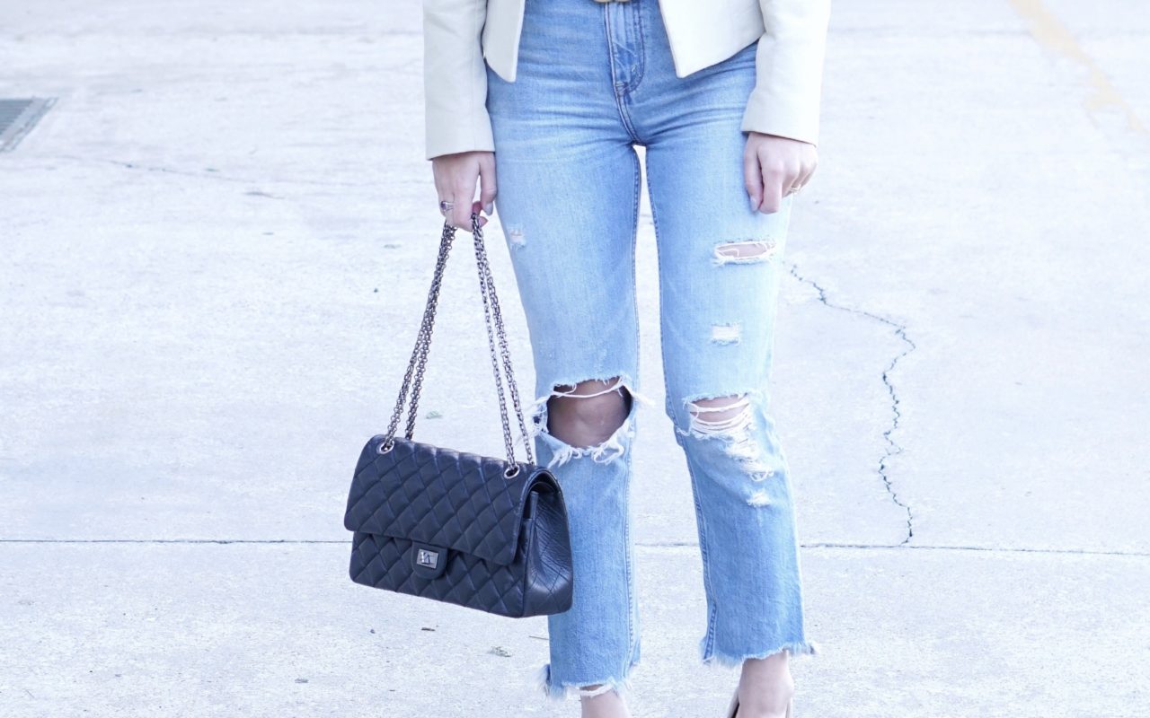 chloe cream blazer with ripped jeans