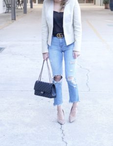 chloe cream blazer with ripped jeans