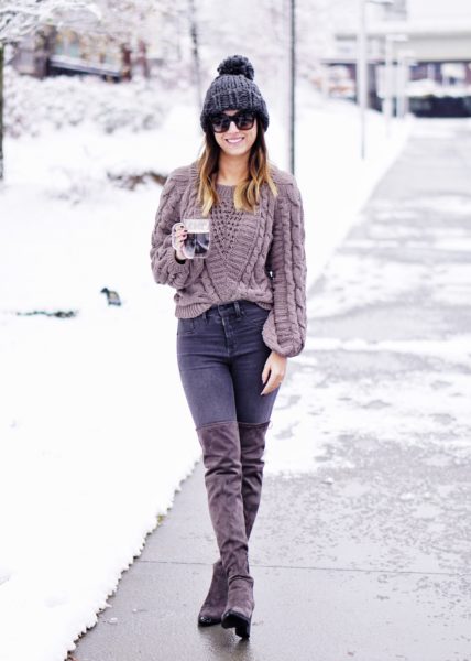 express grey chenille sweater with celine catherine sunglasses