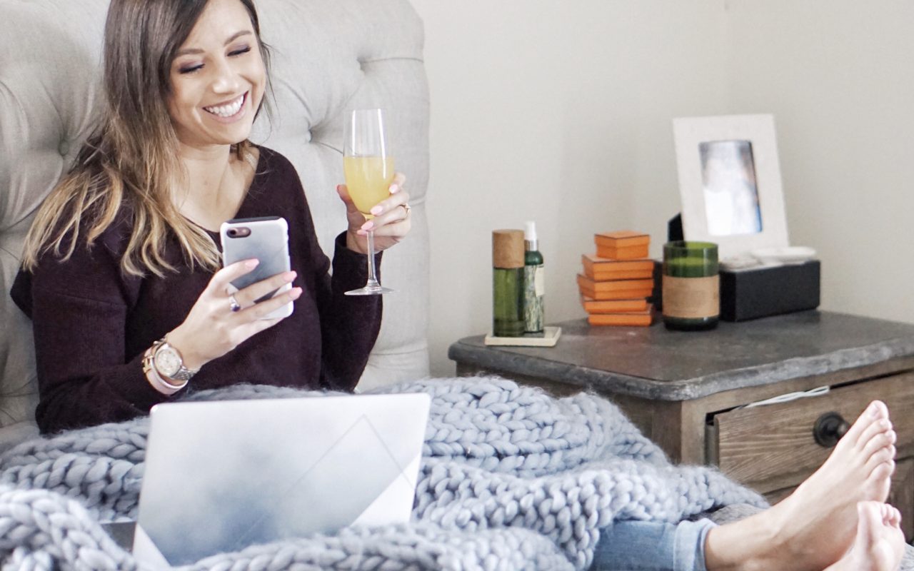 caseapp grey laptop skin with mimosas in bed