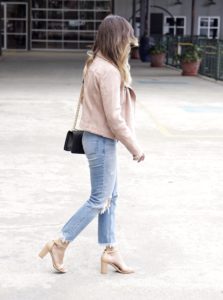 blush members only moto jacket with abercrombie annie jeans