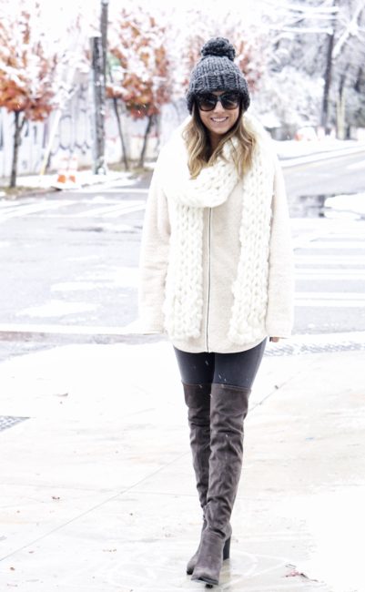 express white fleece zip up with free people chunky scarf