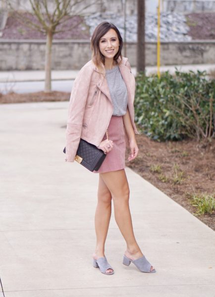 grey mules with blush free people modern femme skirt
