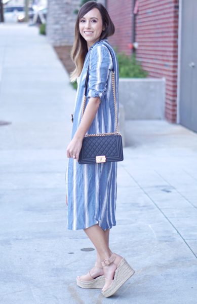 express striped duster with black chanel boy bag