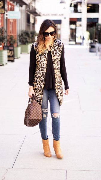 leopard vest with celine sunglasses and louis vuitton