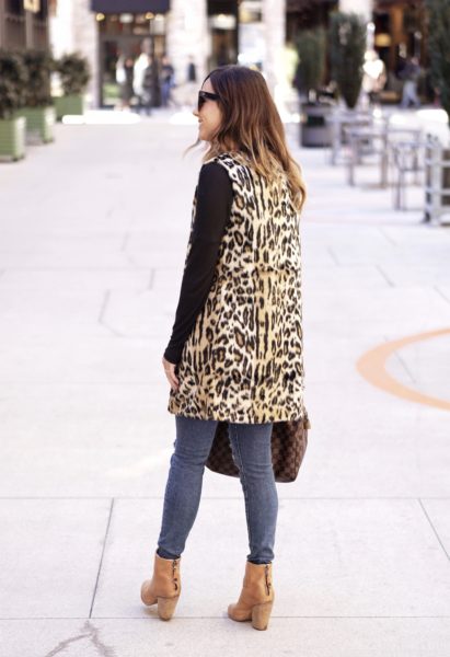 leopard vest with celine sunglasses and ripped denim