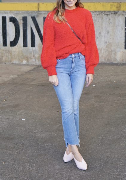 Light Blue Pants with Red Sweater Outfits For Women (20 ideas & outfits)