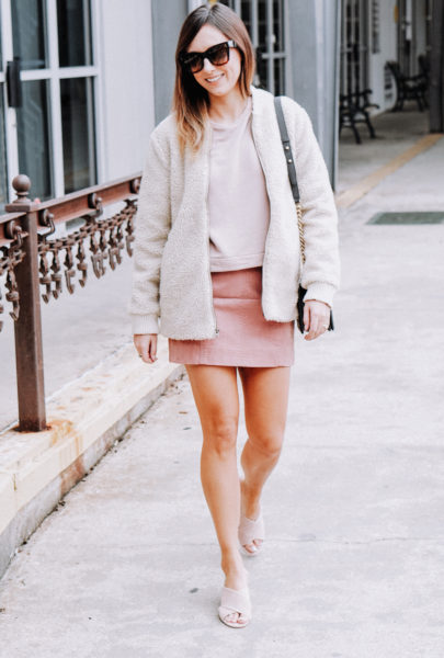abercrombie sherpa bomber with pink skirt