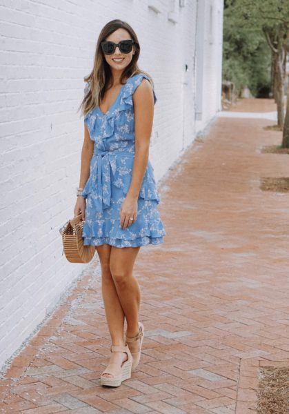 blue ruffle parker new york dress with marc fisher wedges