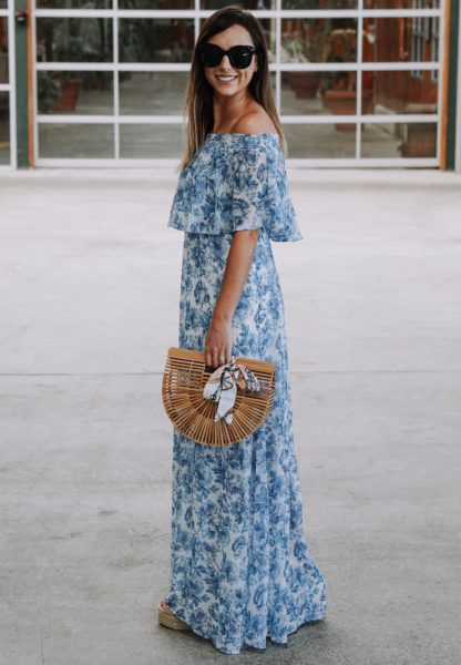 blue show me your mumu maxi dress with marc fisher wedges