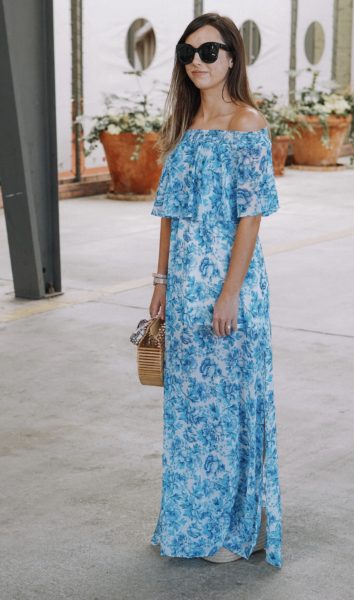 blue floral show me your mumu dress with marc fisher wedges