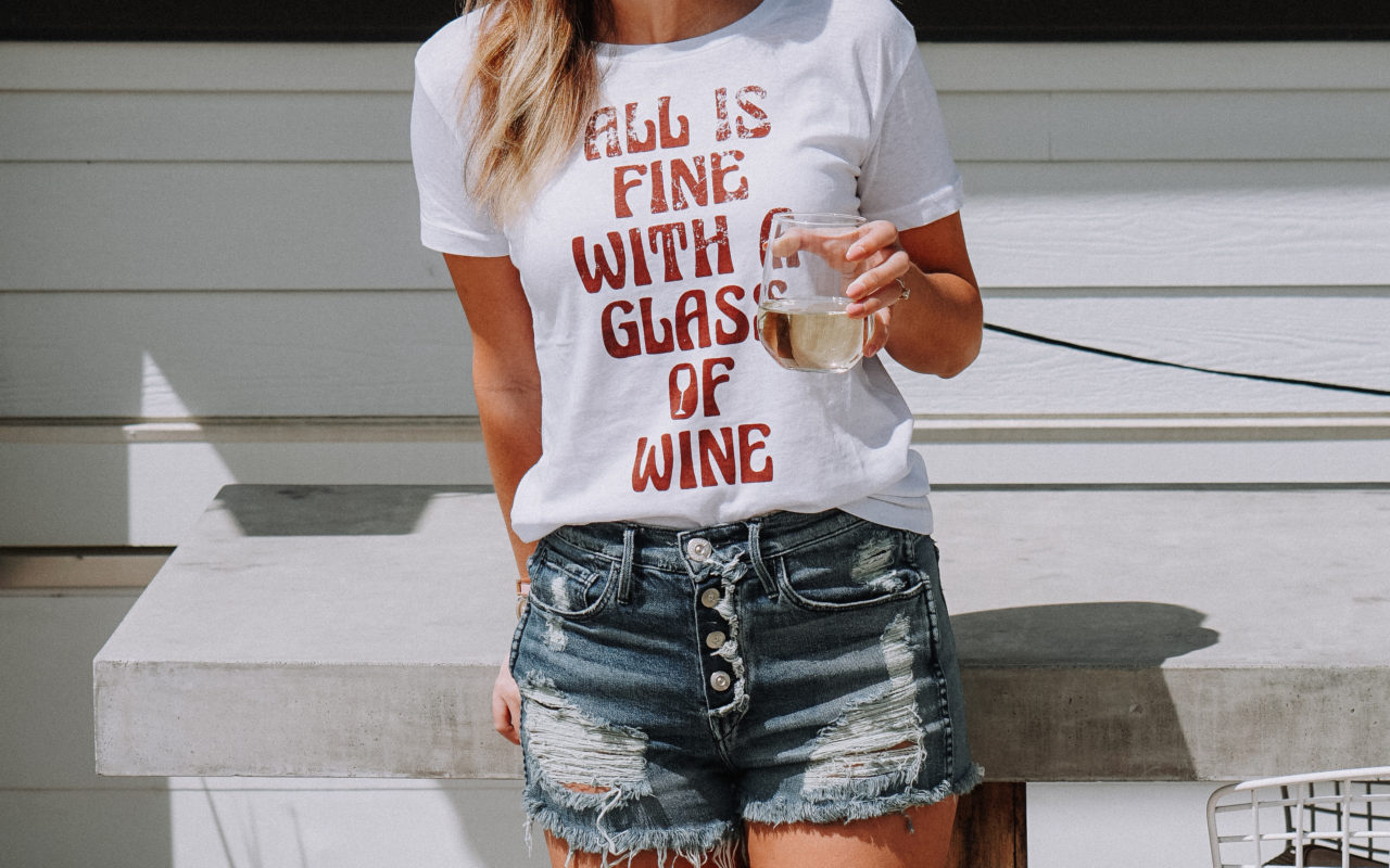 3x1 destroyed shorts with all is fine with wine tee