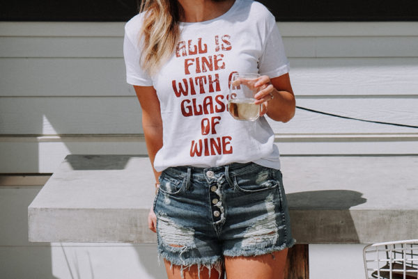 3x1 destroyed shorts with all is fine with wine tee