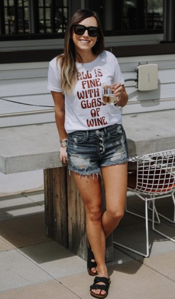 all is fine with wine tee with 3x1 shorts