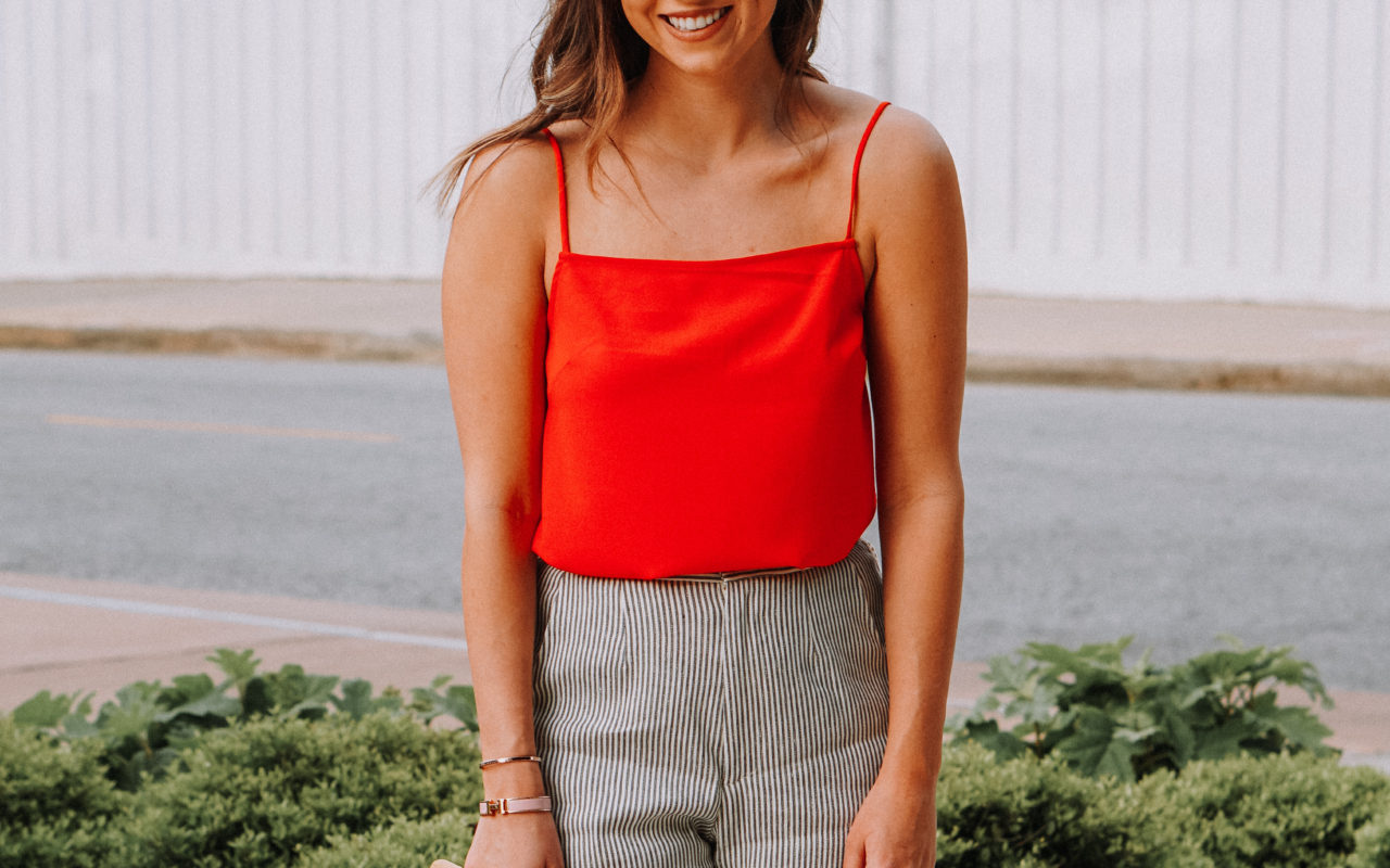 nanette lepore navy stripe culottes with red tank