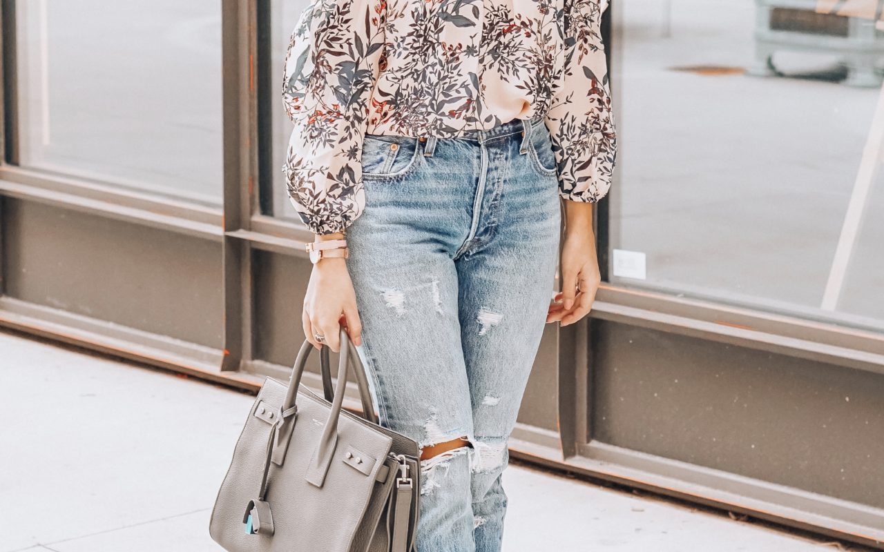 parker cold shoulder blouse with saint laurent sac de jour