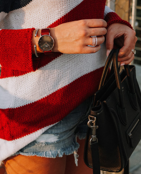 ring stack with daniel wellington red watch