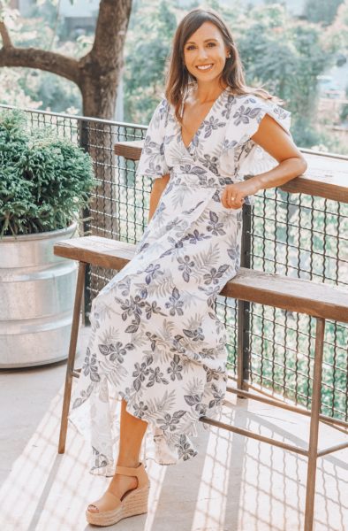 Before You blue floral maxi wrap dress