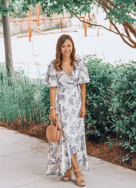 Before You blue floral maxi dress with marc fisher wedges