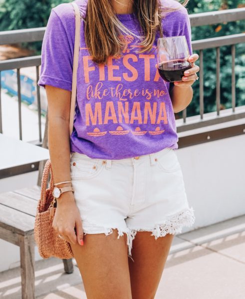 fiesta like there is no manana tee with white shorts