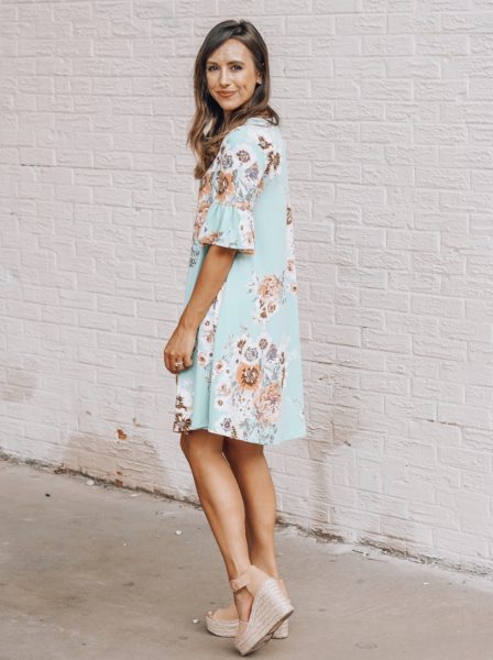 jardin by macris green floral dress with marc fisher wedges