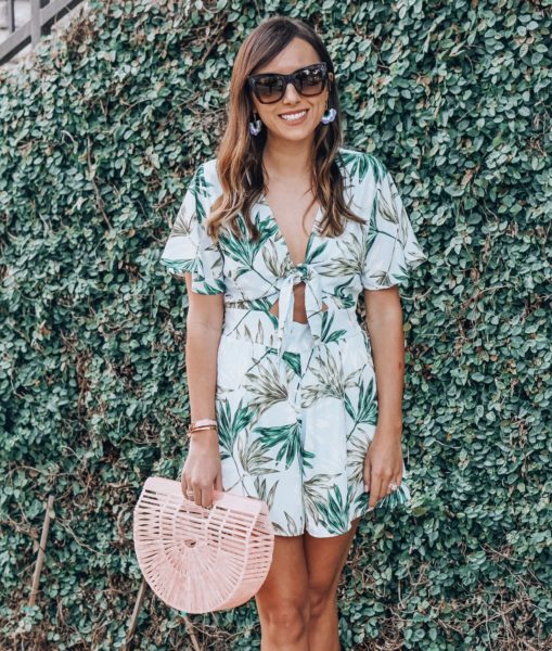 palm print cut out romper with celine catherine sunglasses