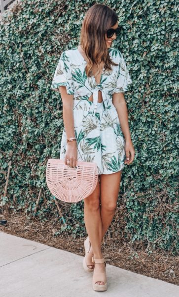 pink arc bag with palm print cut out romper