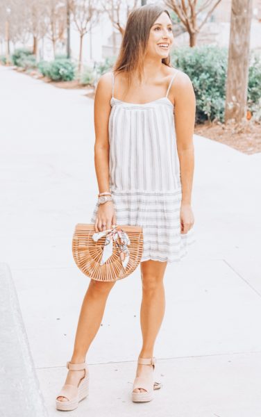 joie striped cami dress with bamboo arc bag