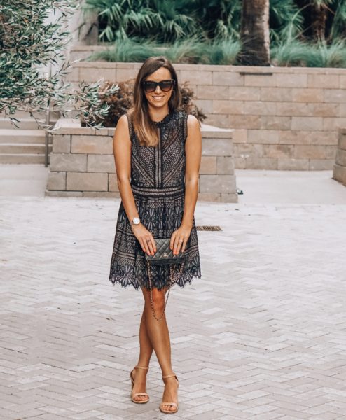 beyond boutique black lace dress with stuart weitzman nearlynude