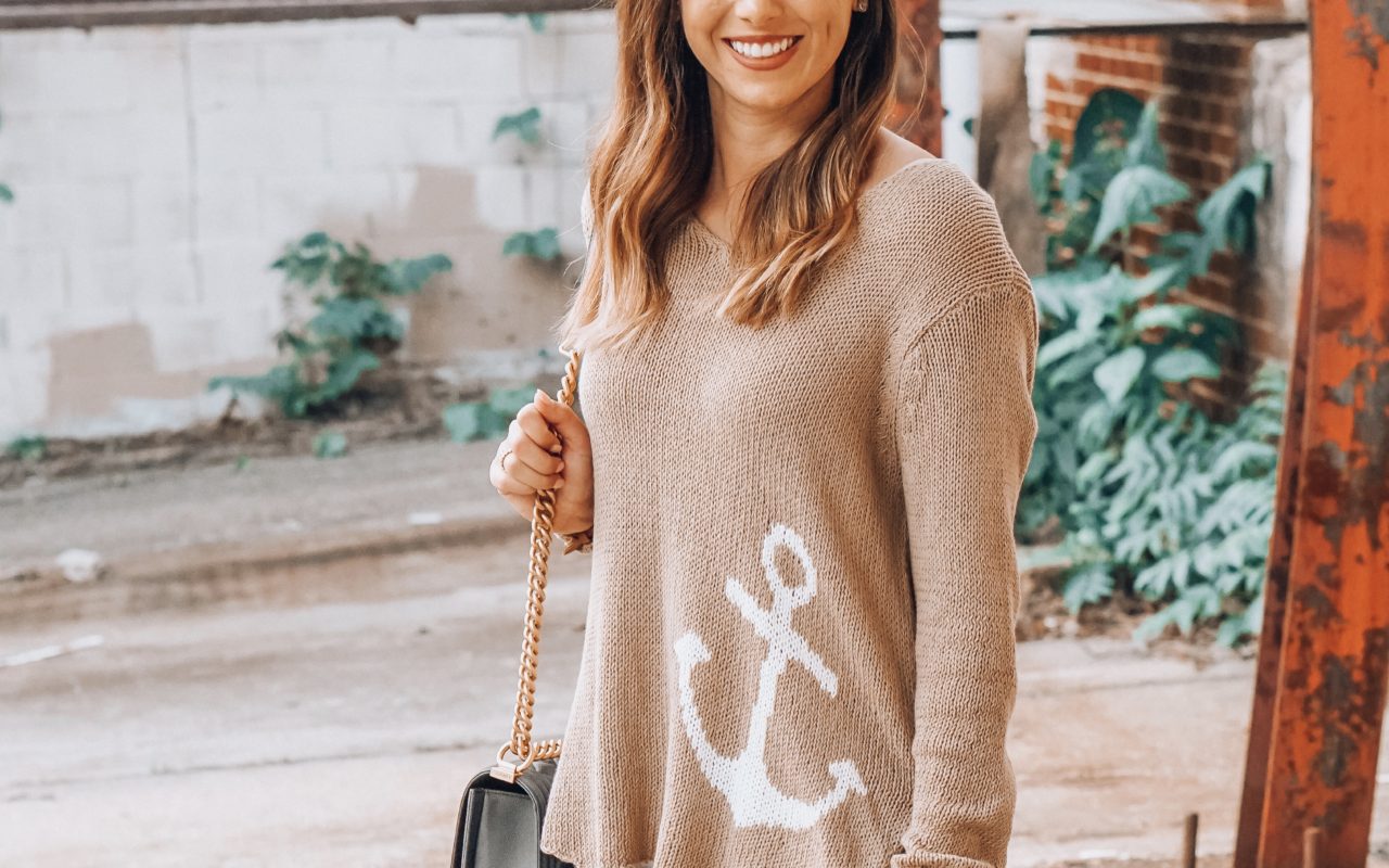 wooden ship knits anchor sweater with chanel boy bag