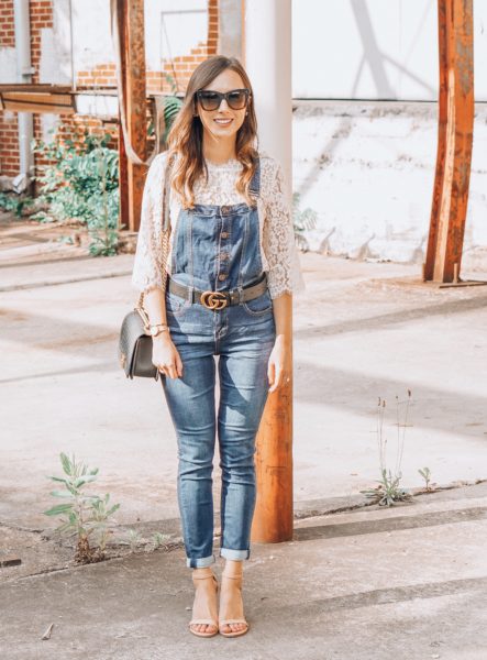 demim overalls with Joie lace top