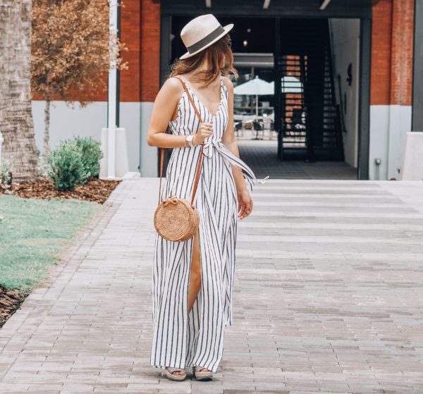 wedges with stripe wide leg jumpsuit