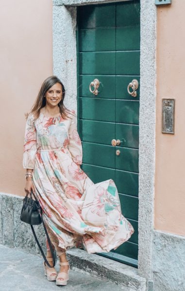 chicwish floral watercolor dress with marc fisher wedges in lake como