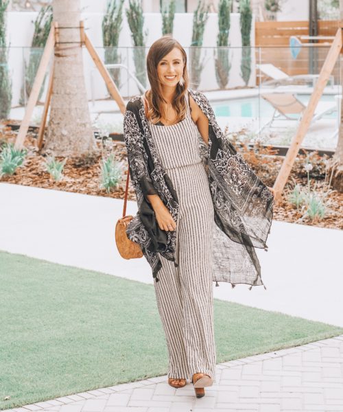 vici stripe jumpsuit with shawl