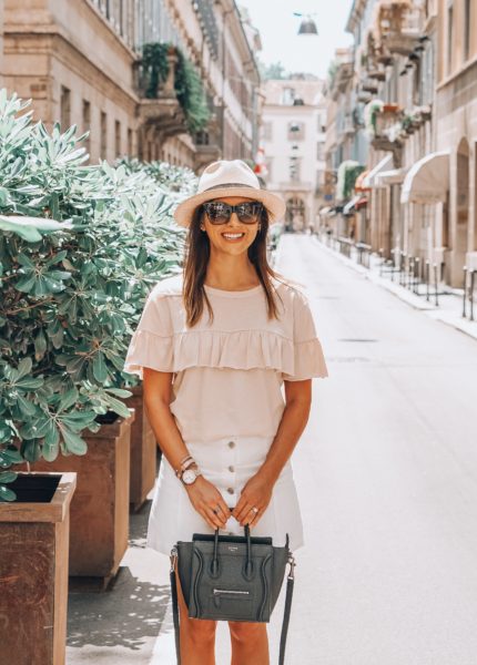 pink ruffle tee with celine sunglasses in milan