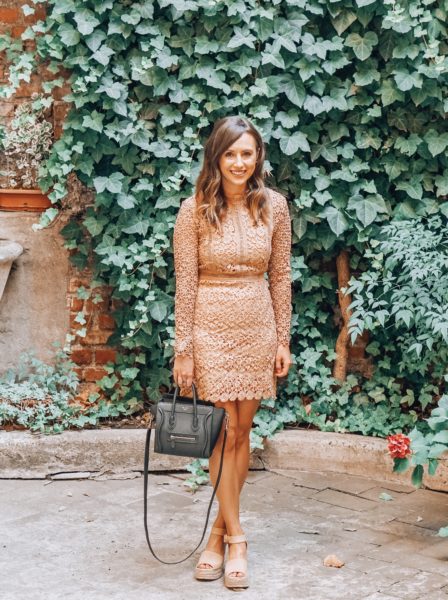 chicwish nude lace dress with celine nano in milan