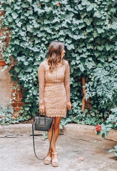 chicwish nude lace dress with celine black nano in milan