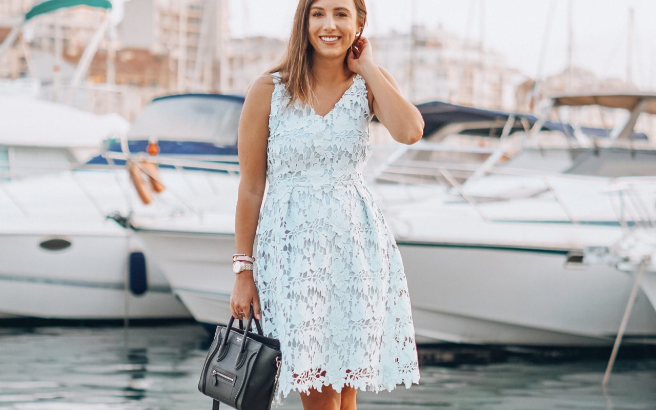 chicwish mint lace dress with pink sandals in marseille