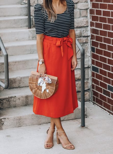 tracy reese orange skirt with stripe top